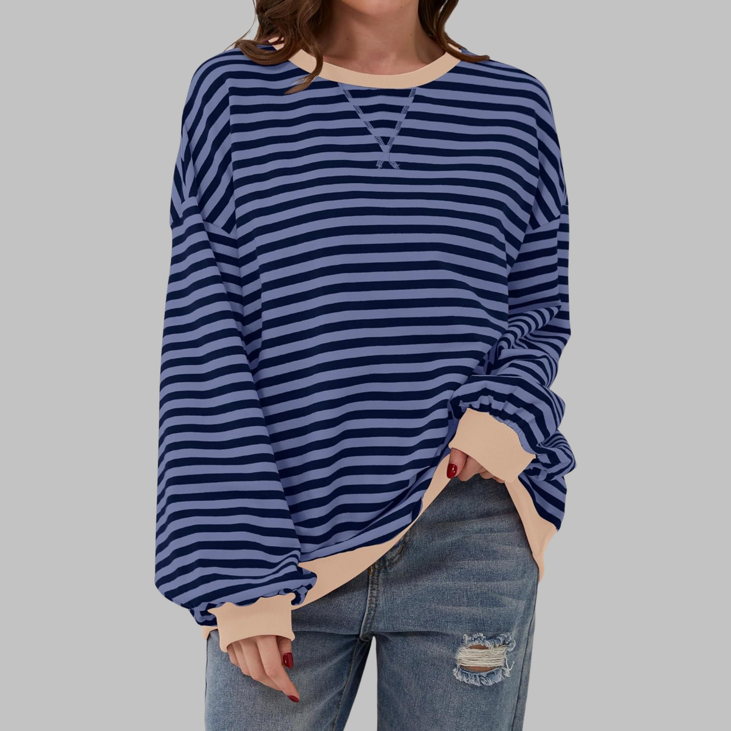 LUKA | Casual Long Sleeve Round Neck Striped Sweatshirt