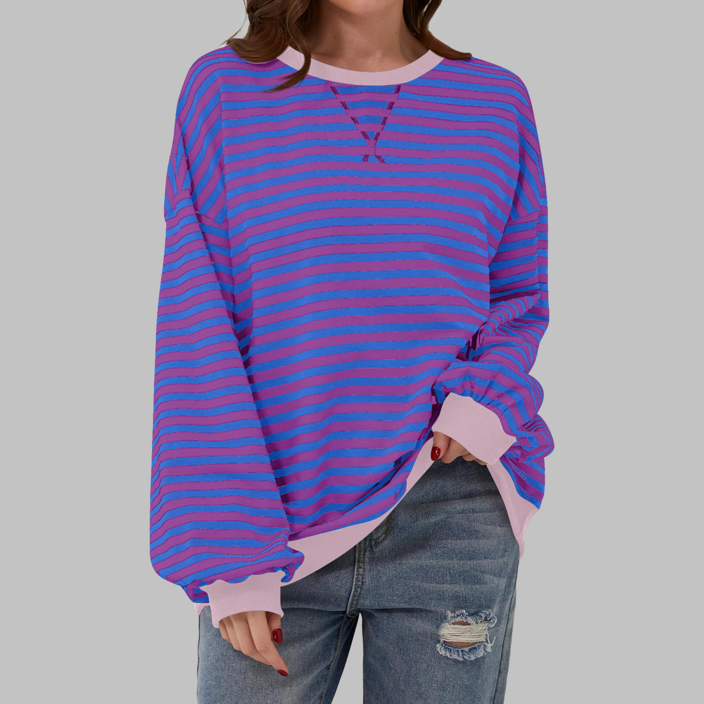 LUKA | Casual Long Sleeve Round Neck Striped Sweatshirt