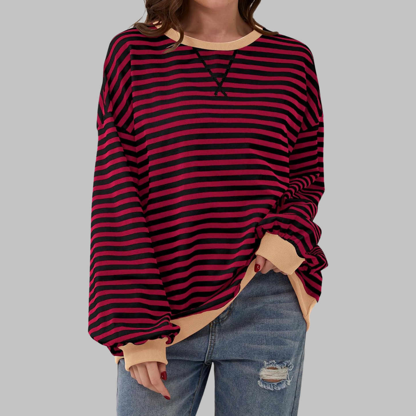 LUKA | Casual Long Sleeve Round Neck Striped Sweatshirt