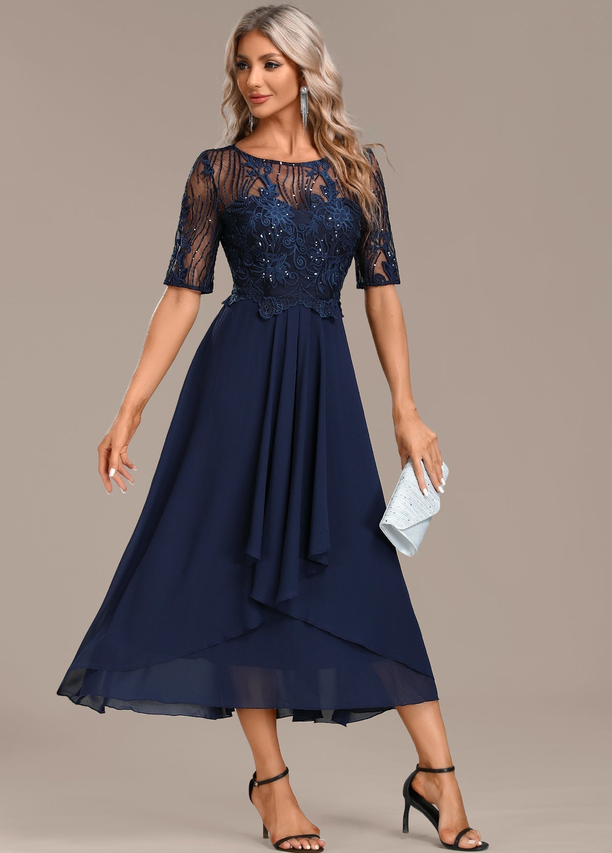Elowen Navy Lace Midi Dress