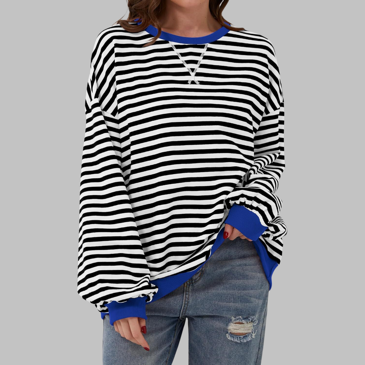 LUKA | Casual Long Sleeve Round Neck Striped Sweatshirt