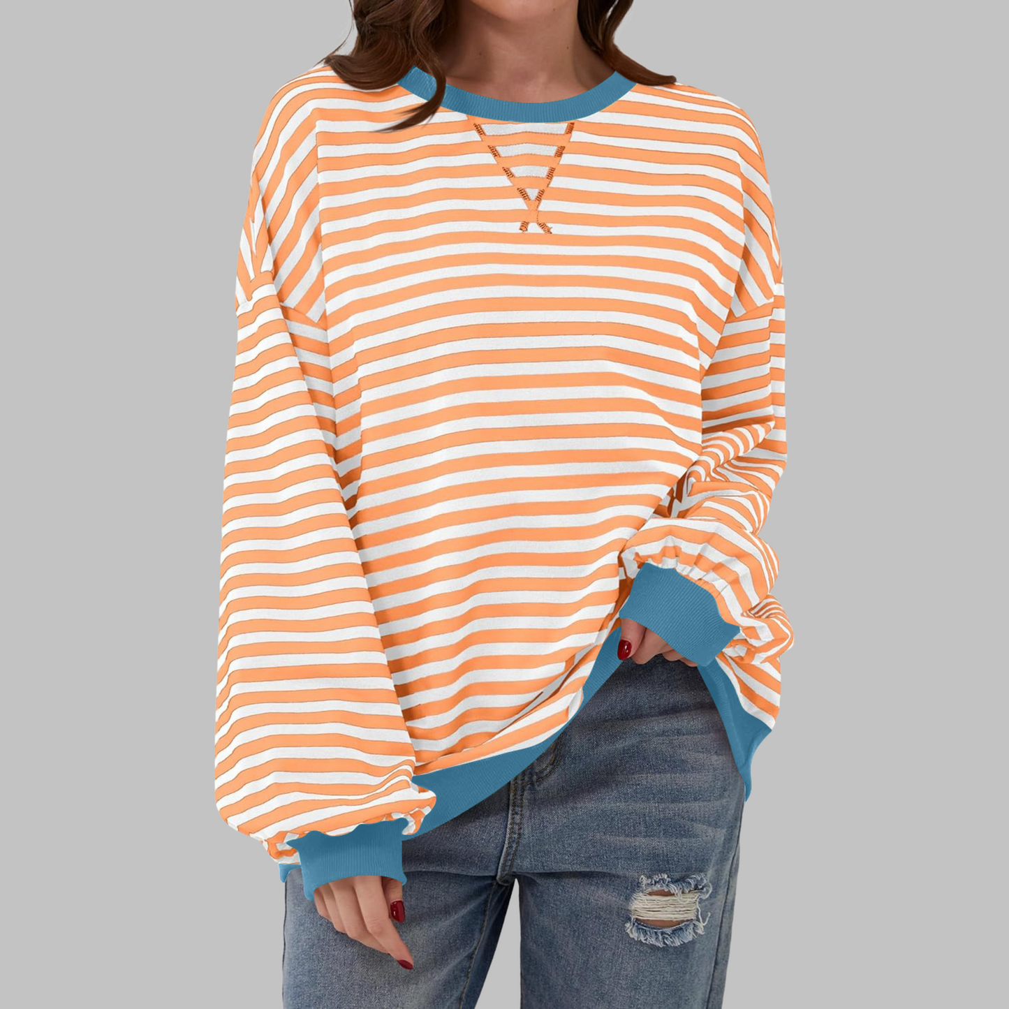 LUKA | Casual Long Sleeve Round Neck Striped Sweatshirt