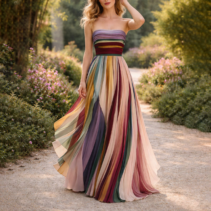 Valoria Pleated Strapless Maxi Dress
