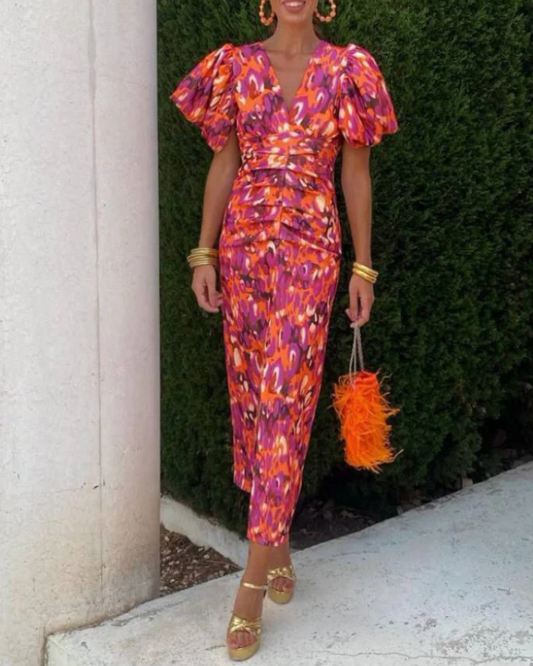 Vivid Pleated Midi Dress